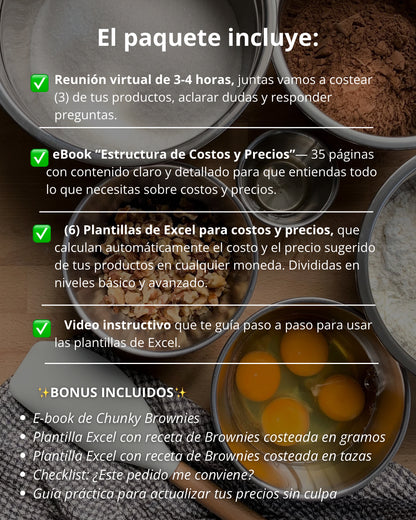 Paquete: Asesoría de costos 1:1 + Taller de Costos y Precios